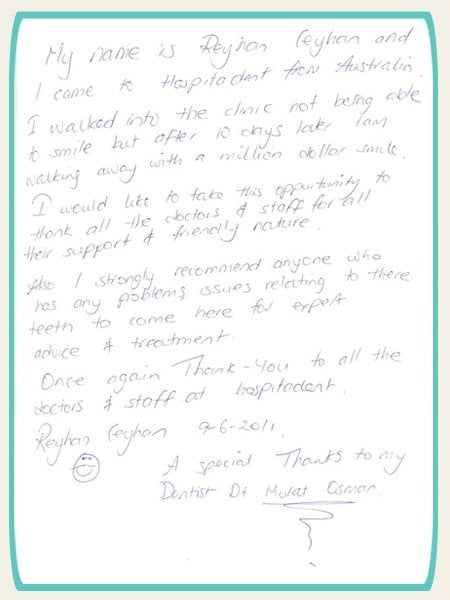 Words of a happy patient after dental treatment at Hospitadent Words of a happy patient after dental treatment at Hospitadent