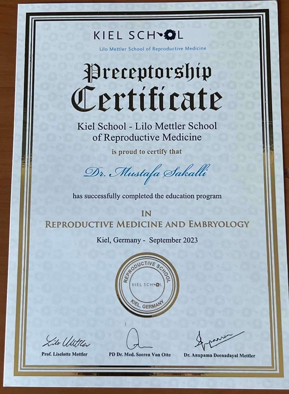 SAKALLI IVF Certificate