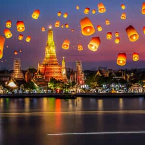 Sky lanterns in the evening sky Thailand