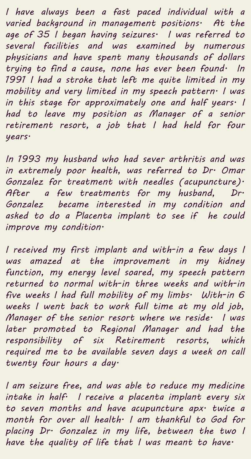 Testimonio sobre la terapia con células placentarias en México
