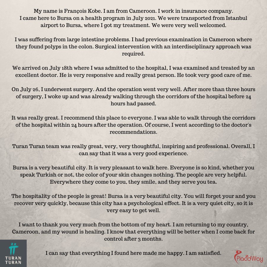 Testimonios de pacientes: Cirugía ortopédica en Turquía por Turan Turan Health Group