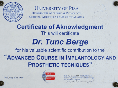 Certificado recibido por Bergedent
