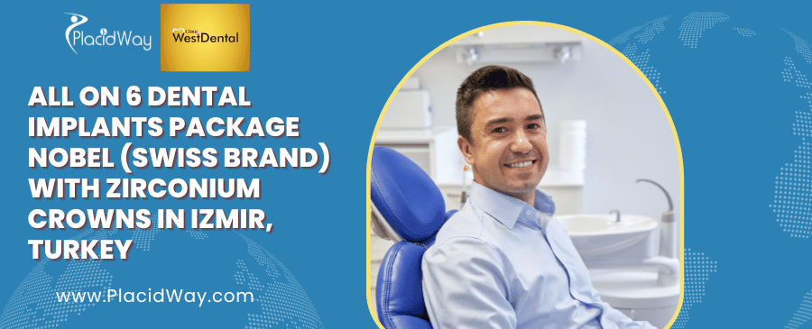 Paquete de implantes dentales All on 6 NOBEL (marca suiza) con coronas de circonio en Izmir, Turquía, de West Dental Clinic