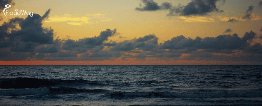 Panoramic view of the sea at dusk, Cartagena, Colombia Panoramic view of the sea at dusk, Cartagena, Colombia