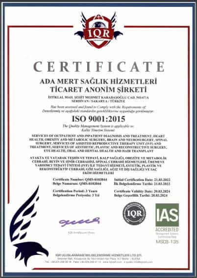 Certificado - Hospital ADATIP en Estambul Sakarya Turquía