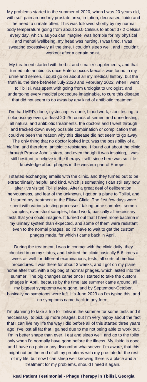 A Real Patient Miracle Journey through Phage Therapy at the Eliava Center in Tbilisi, Georgia