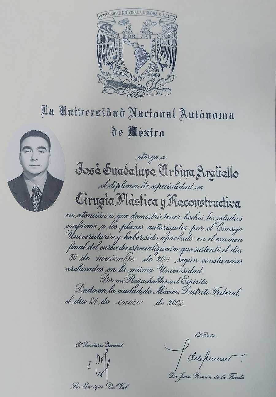 Certificado Recibido por la Dra. Urbina Argüello