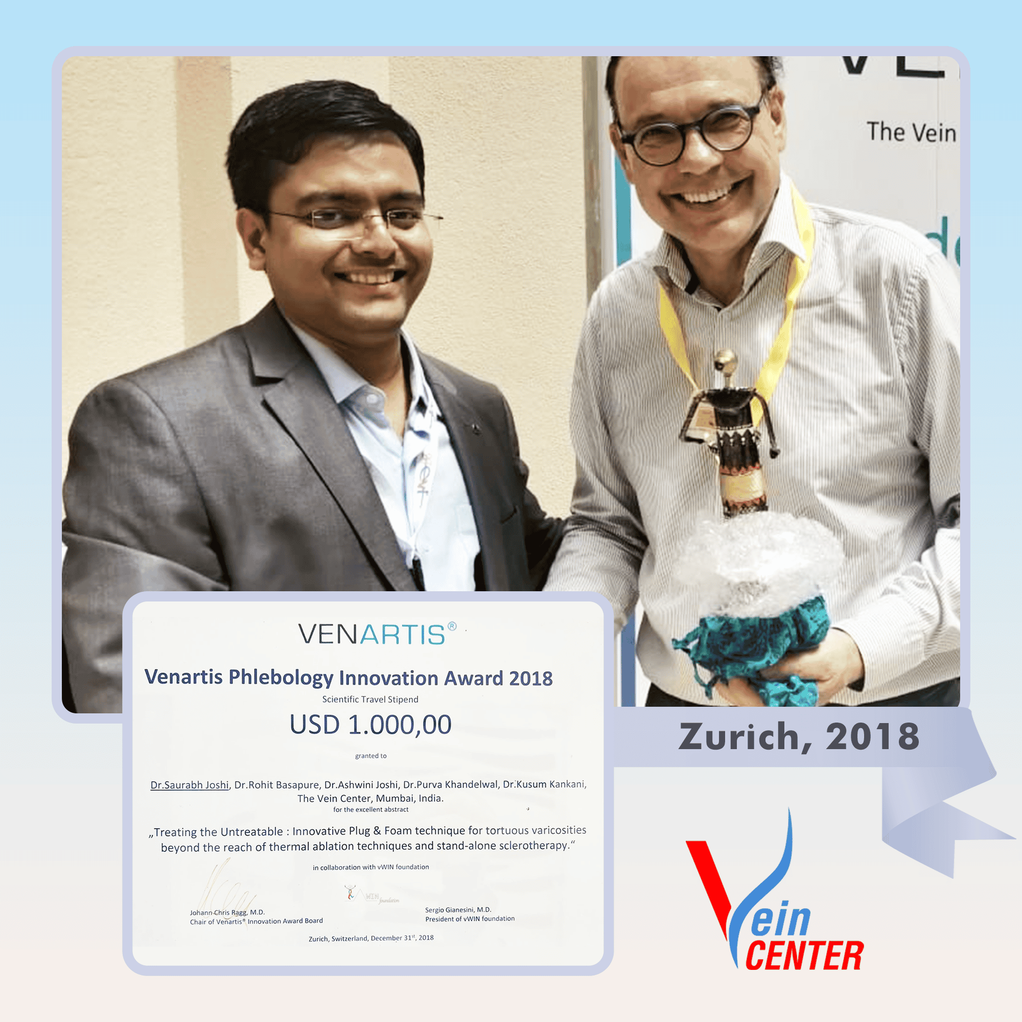 Dr Saurabh Joshi Venartis Phlebology Innovation Award  Zurich