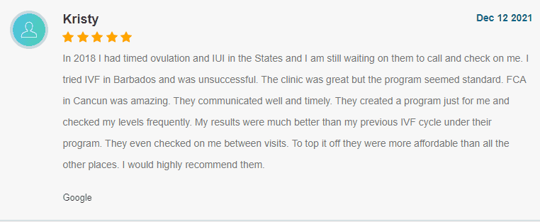 Kristy 5 Star Review ivf in mexico