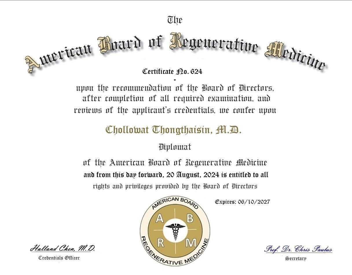 Zertifikat von Dr. Chollawat Thongthaisi