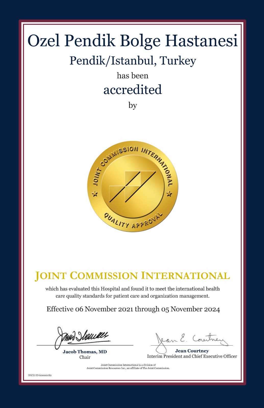 Certificado de la Joint Commission International (JCI)