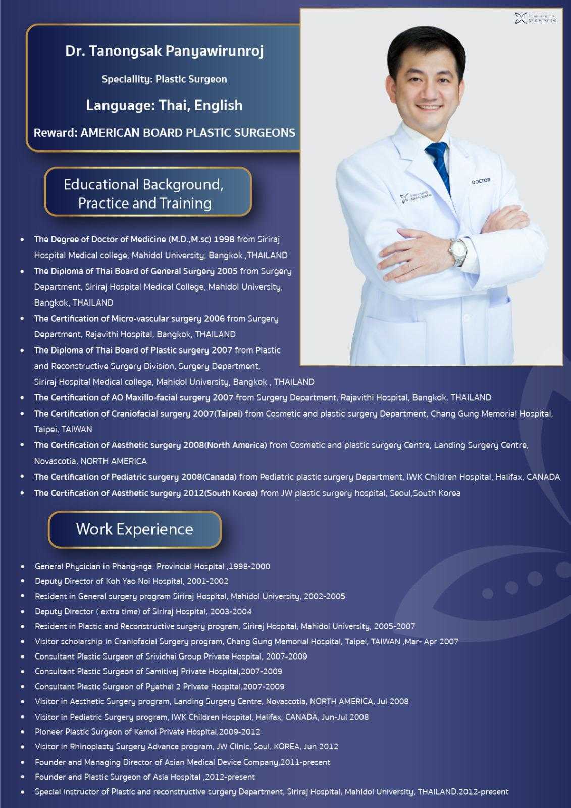 Dr. Tanongsak Panyawirunroj Biografie