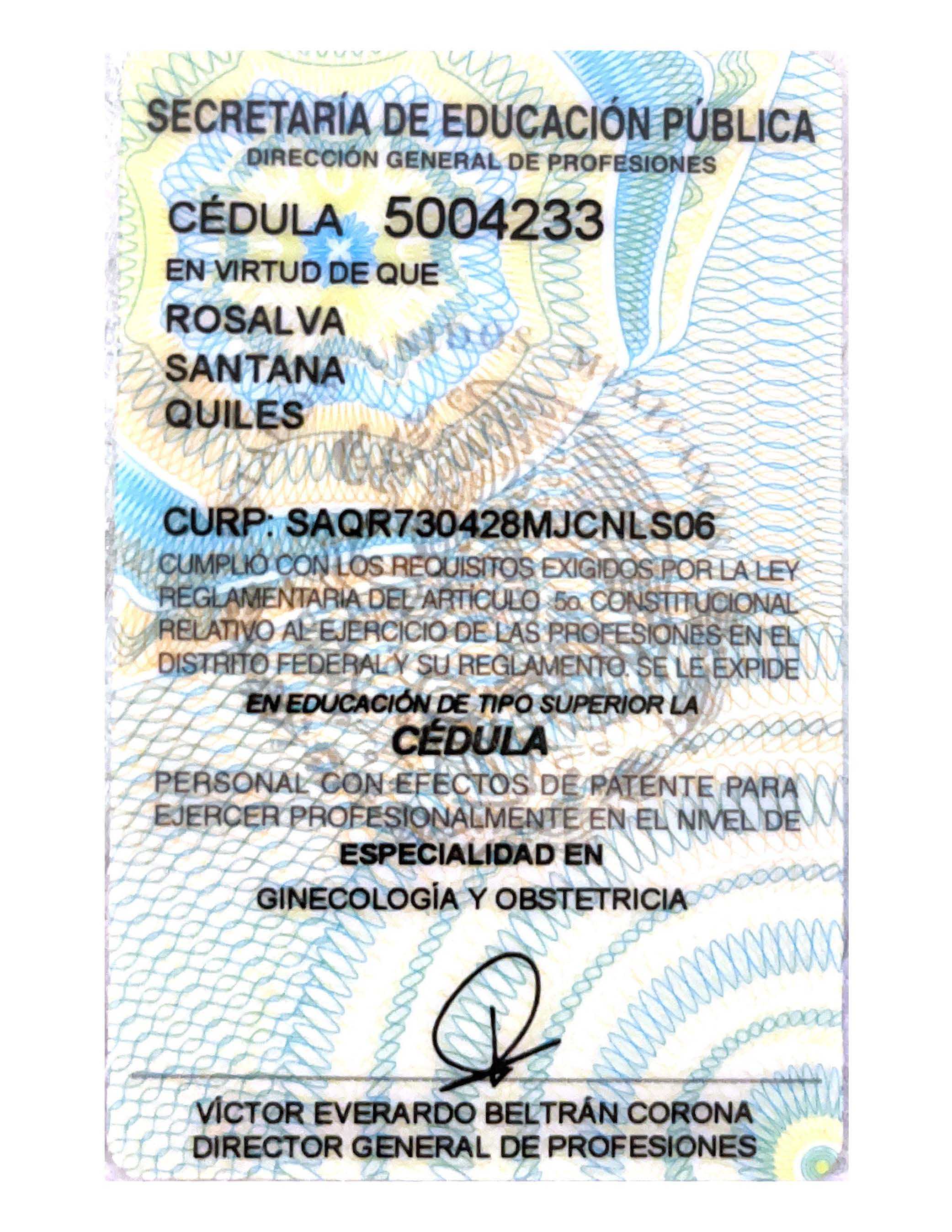 Certificado de la Dra. Rosalva