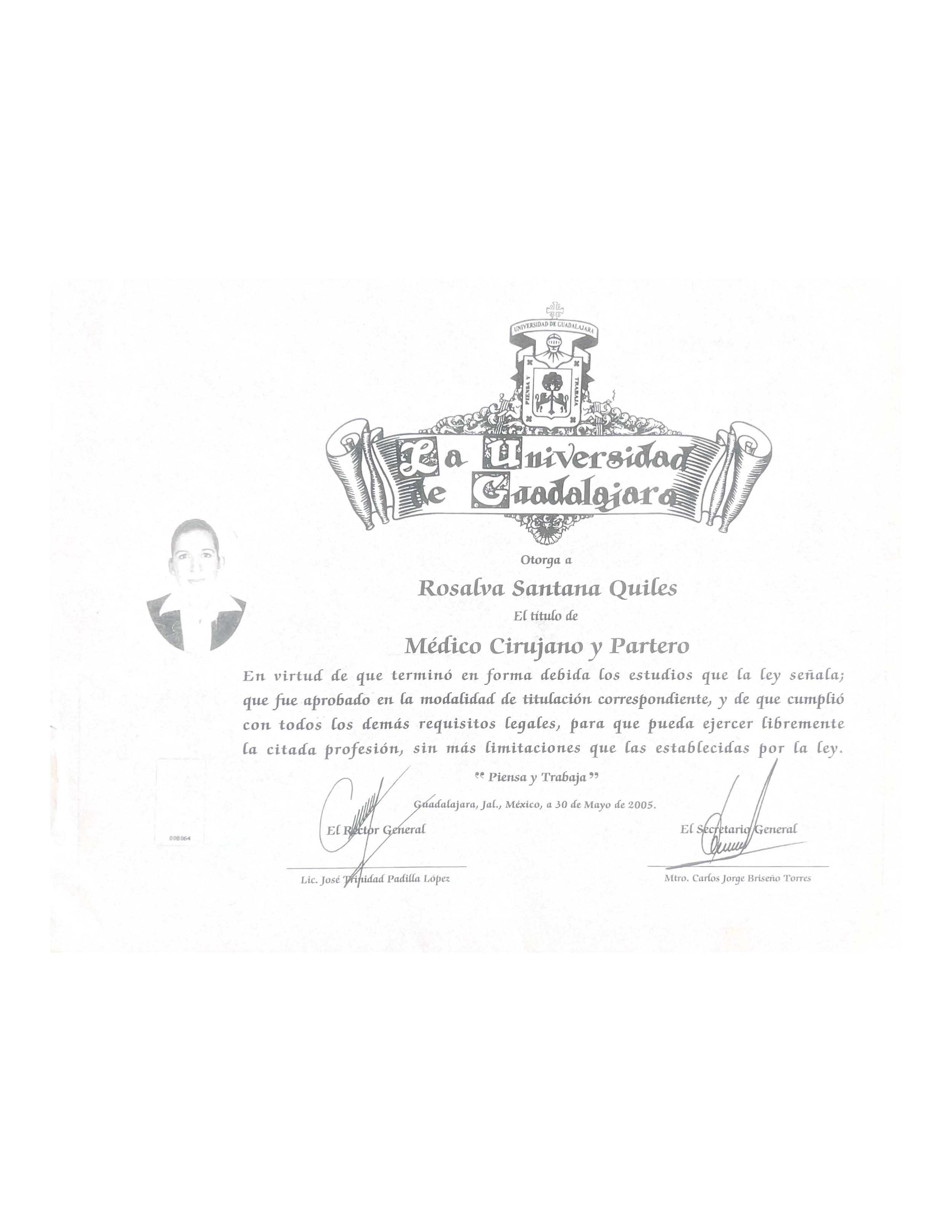 Certificado Dra Rosalva Santana en Puerto Vallarta