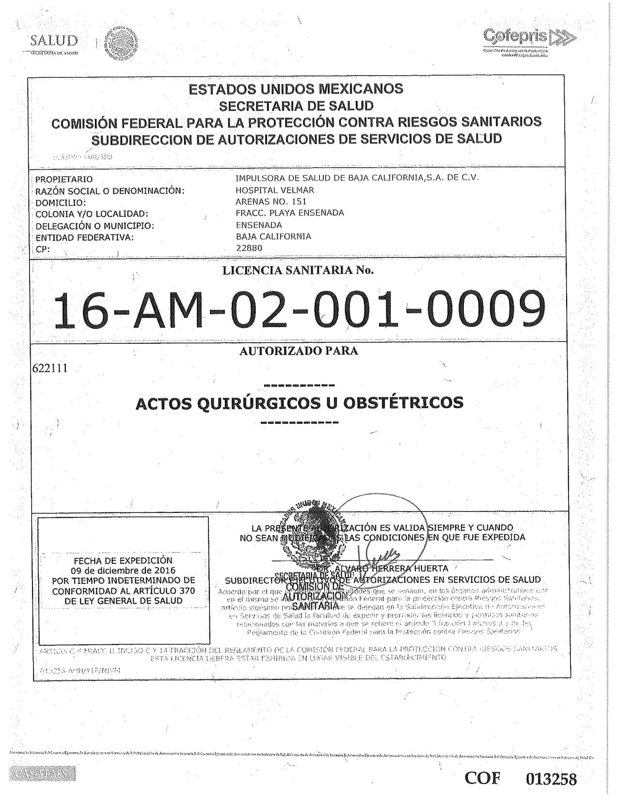 Hospital certificado Velmar
