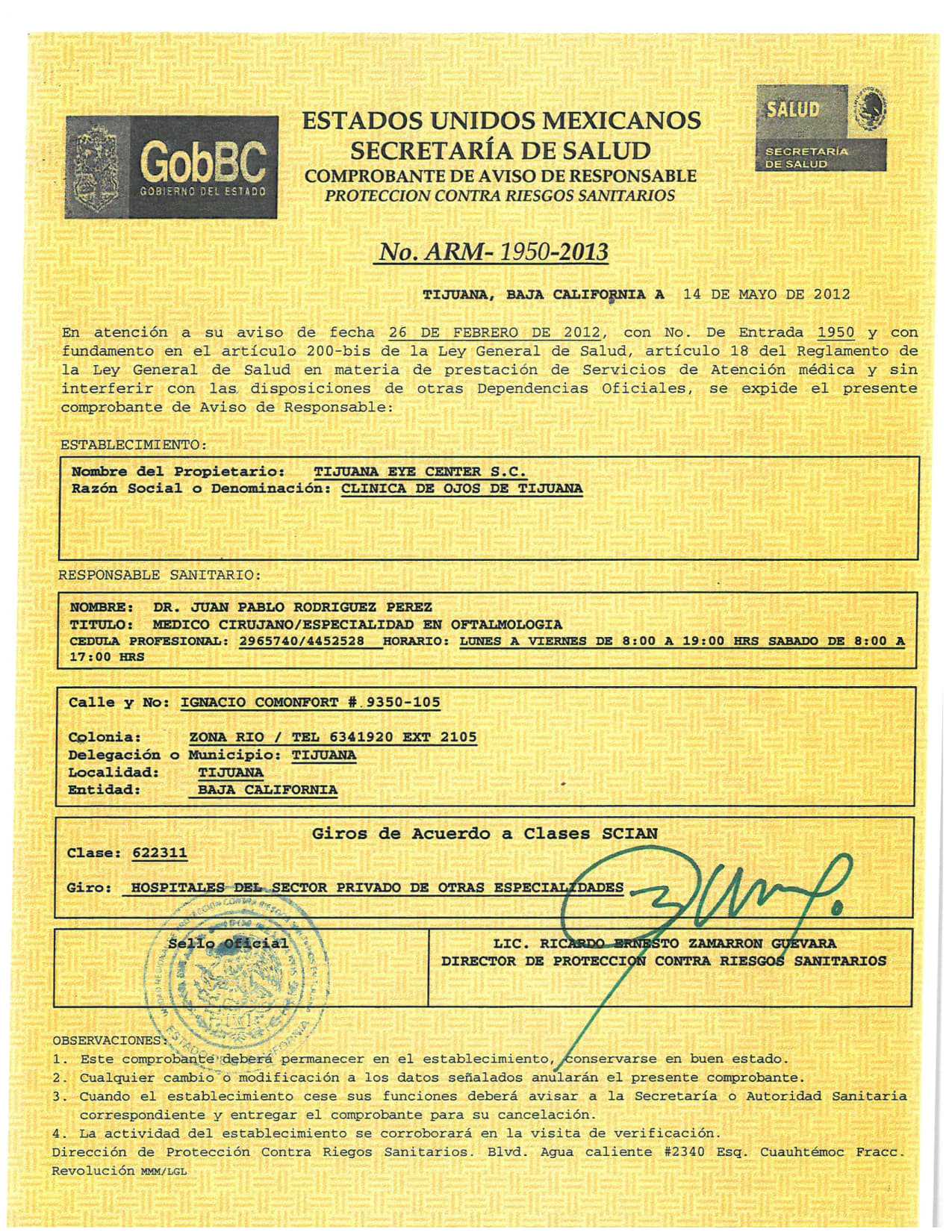 Certificado de Tijuana Eye Center