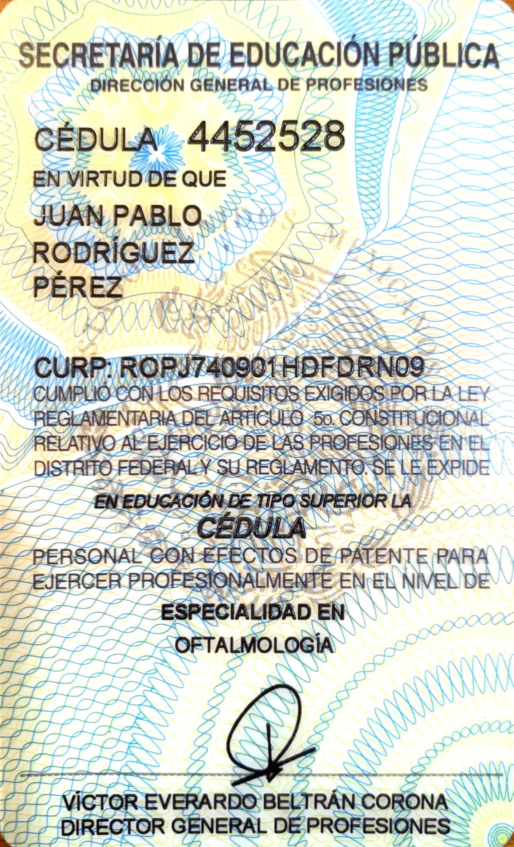 Licencia de Centro Oftalmológico Tijuana