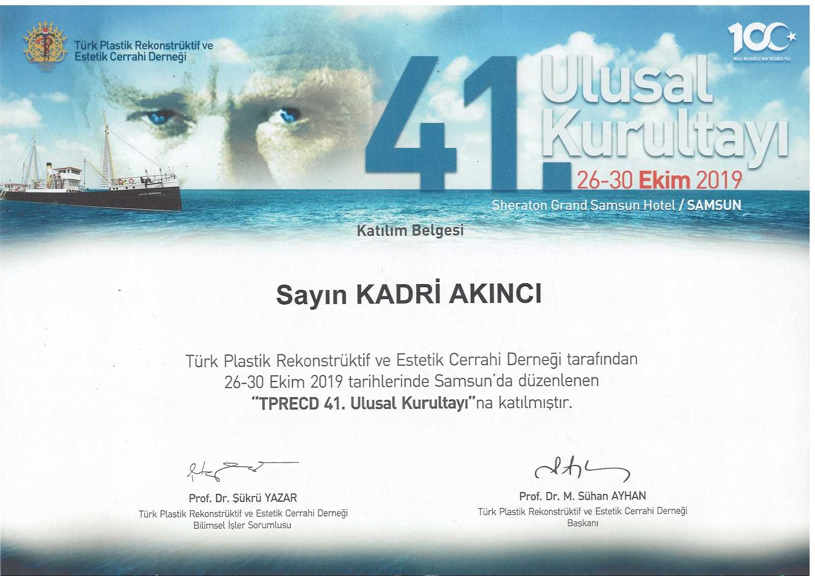 Dr. Kadri Akıncı Sertifikası