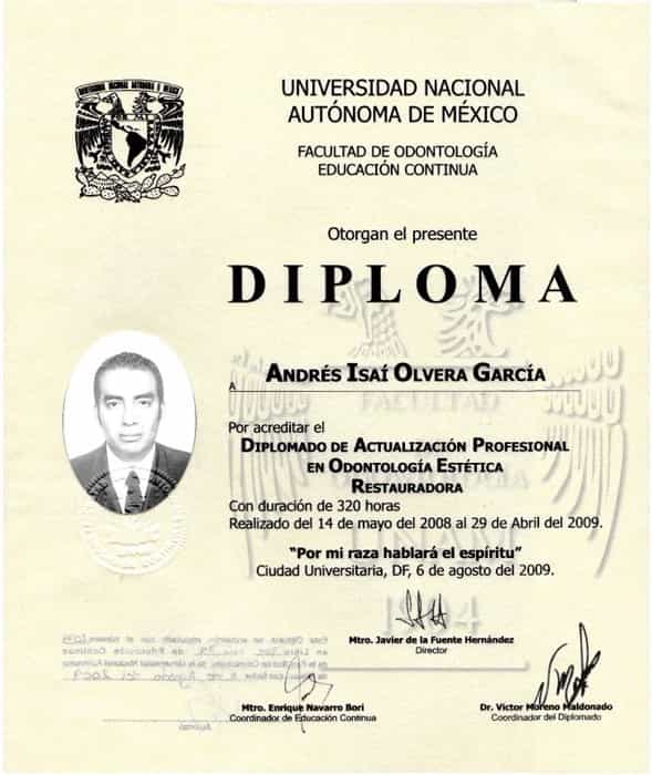 Certificado del Dr. Andrés Olvera