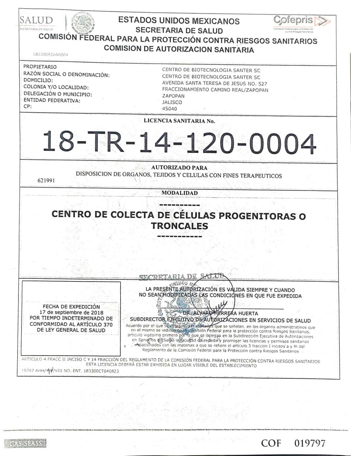 Certificado de salud del tallo