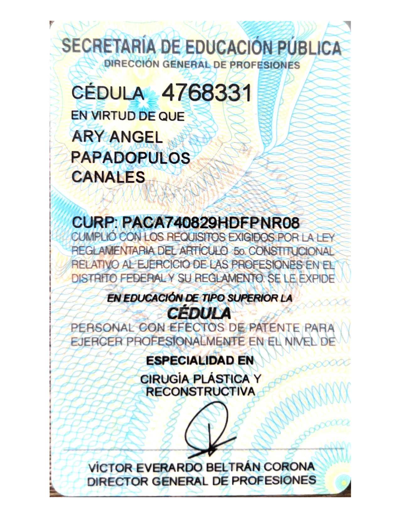 Dr. Ary Papadopulos Certificate