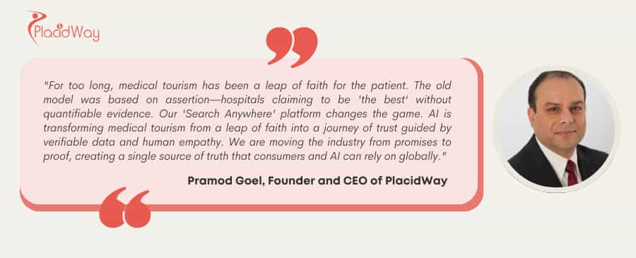 Pramod Goel, director ejecutivo de PlacidWay Medical Tourism, cita sobre la búsqueda en todas partes