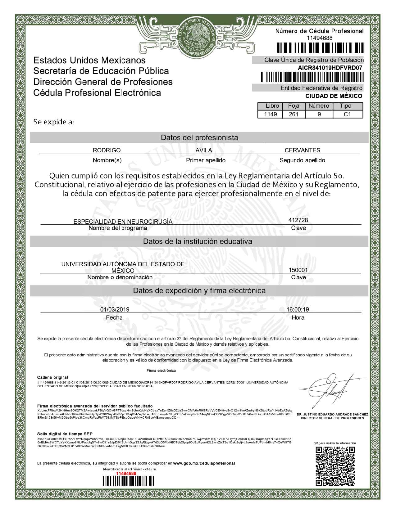 CICOVE Neurosurgery Center Certificate