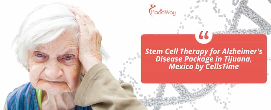 Mujer anciana que muestra signos de la enfermedad de Alzheimer junto con información sobre el tratamiento con células madre en Tijuana, México.