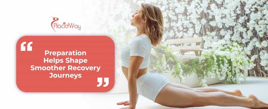 What skin conditioning and mobility exercises help before thigh lift surgery in Gangnam?