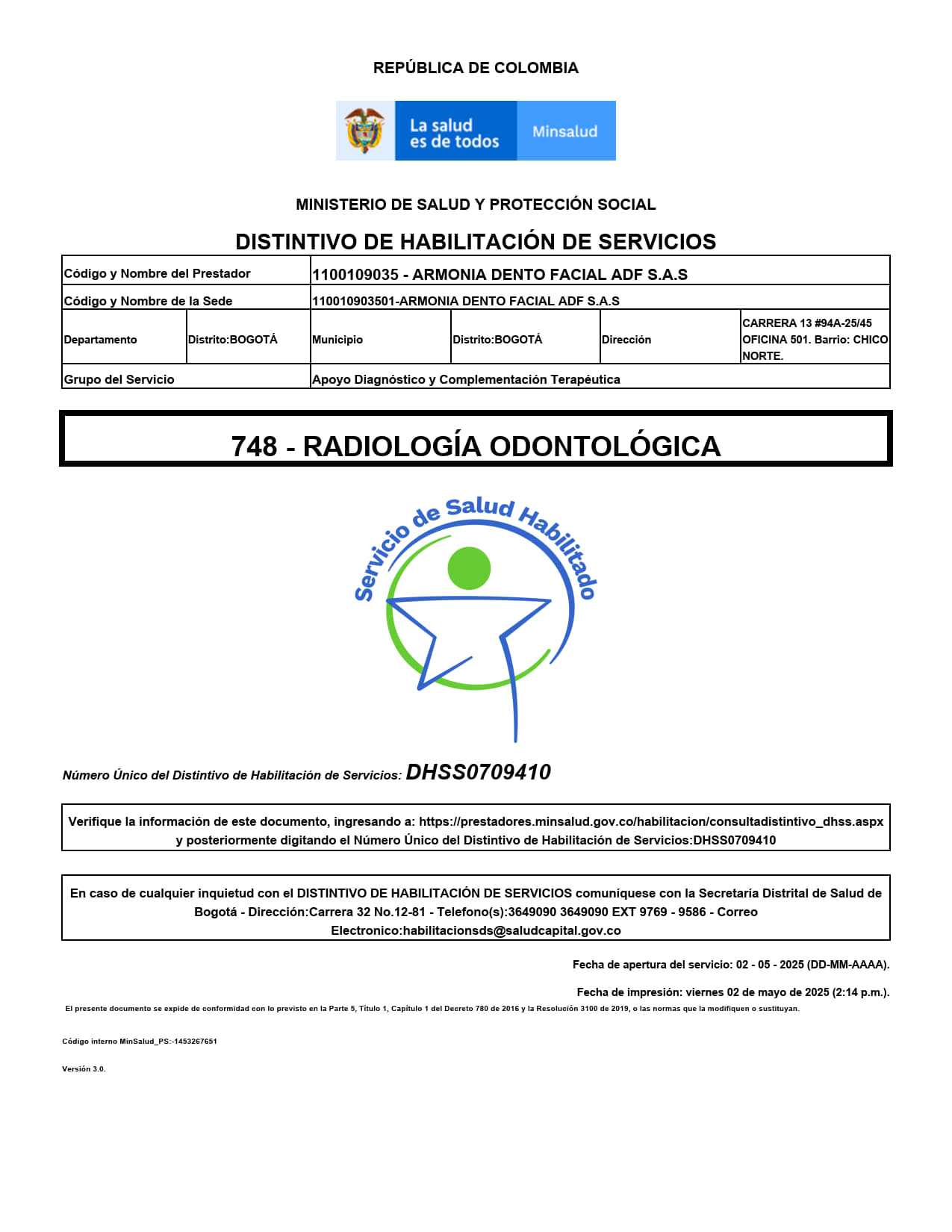 Armonia Dento Facial Certificate