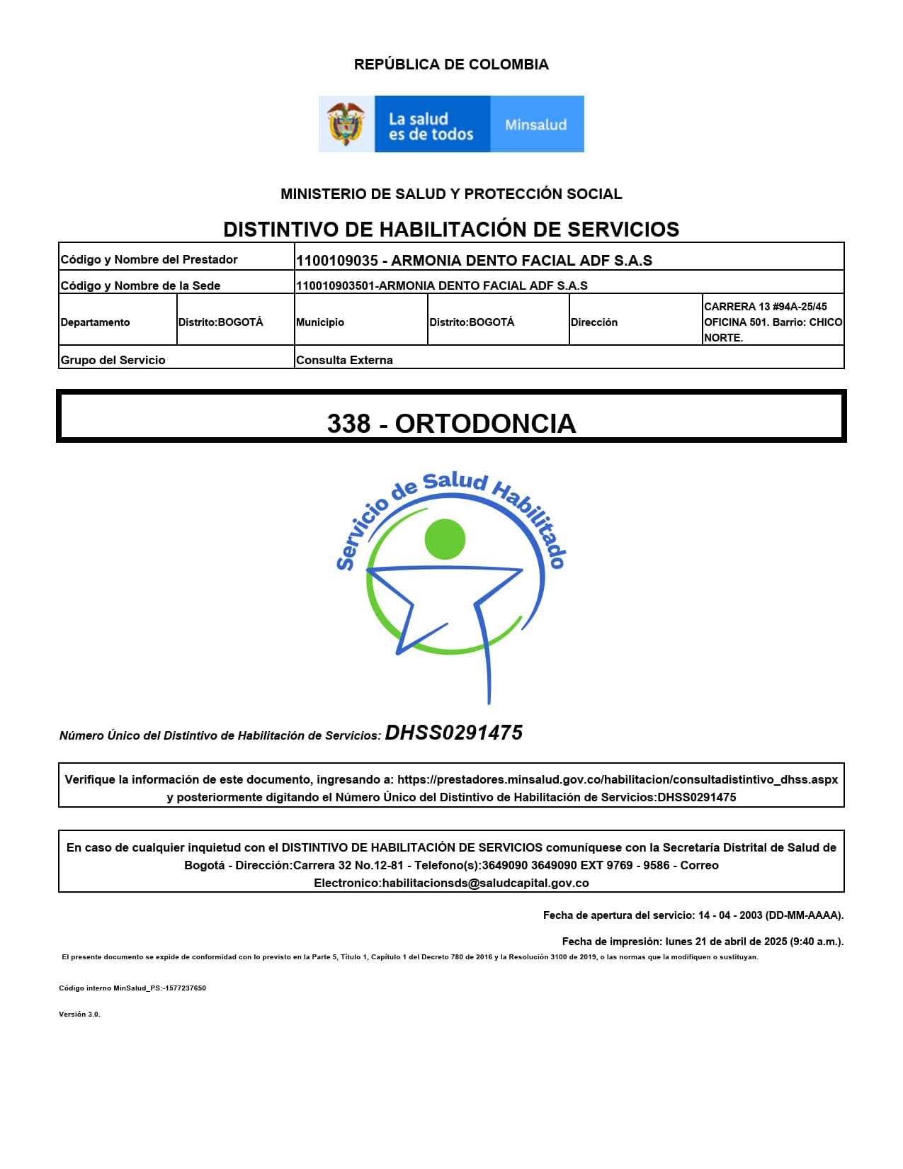 Armonia Dento Facial Clinic Certification