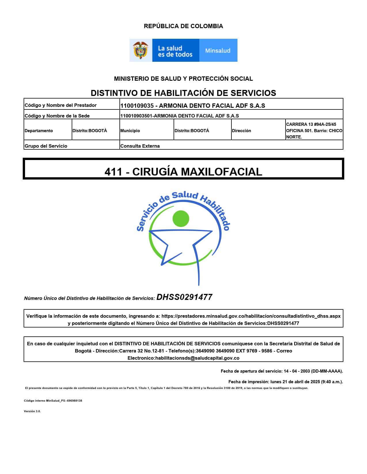 Armonia Dento Facial Dental Certificate