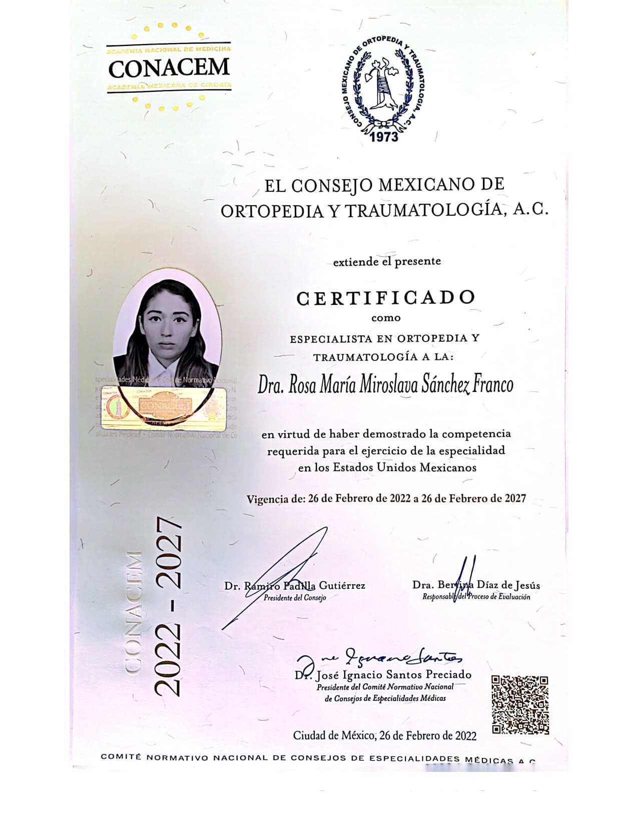Advanced Training of Dr. Miroslava S. Franco, Orthopedic Surgeon in Tijuana Mexico