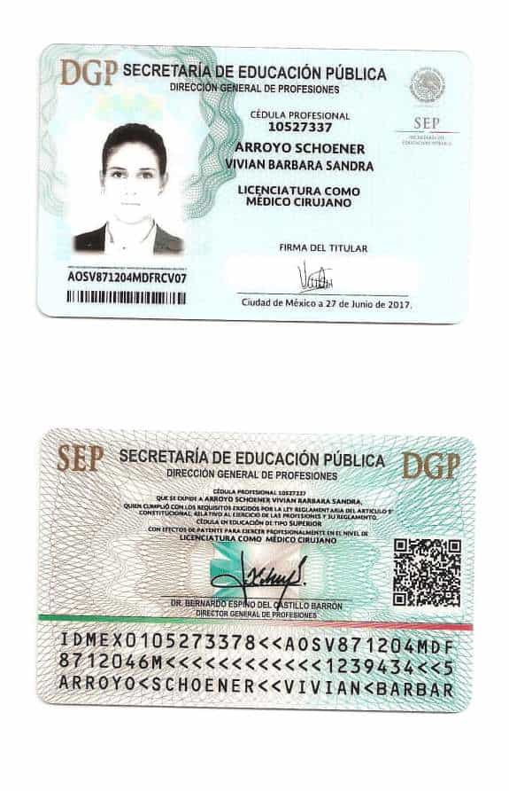 Professional Medical License (Cédula Profesional)