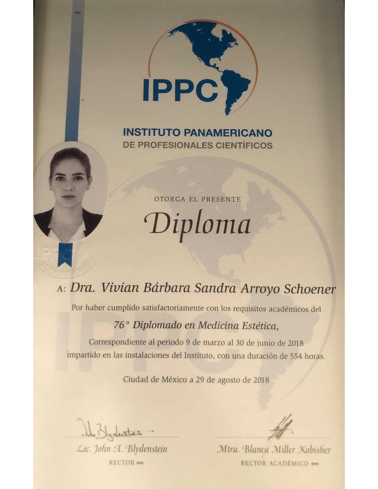 Diploma from the Instituto Panamericano de Profesionales Científicos (IPPC)
