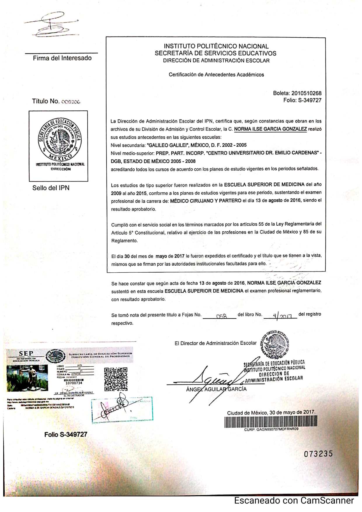 Medical Degree Certificate