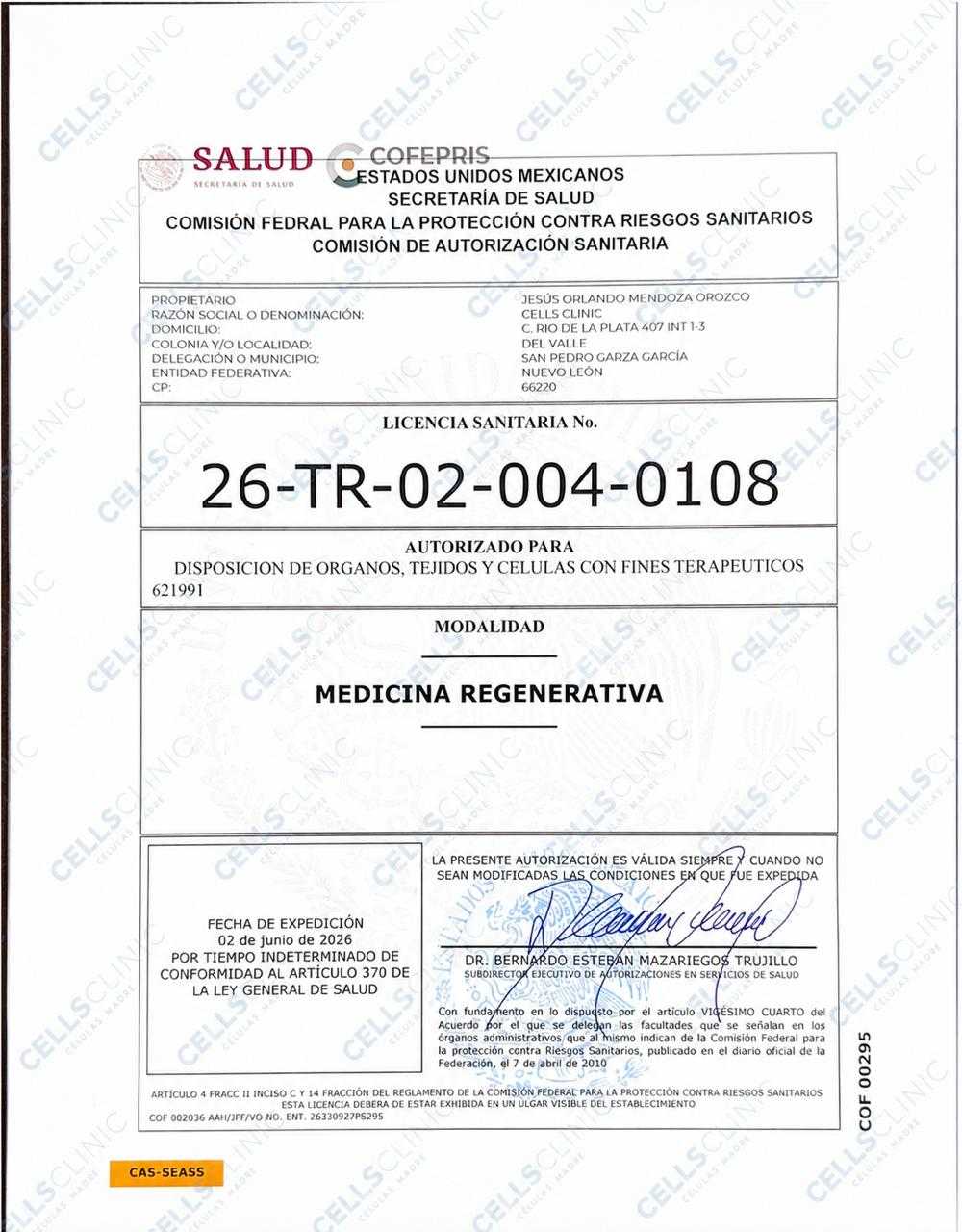 CellsClinic Certificate