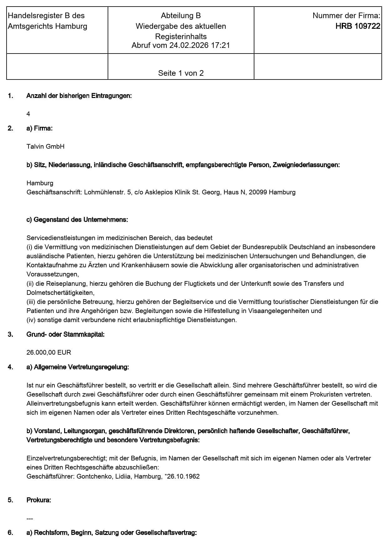 Talvin Asklepios Kliniken Hamburg Official Accreditation Certificate