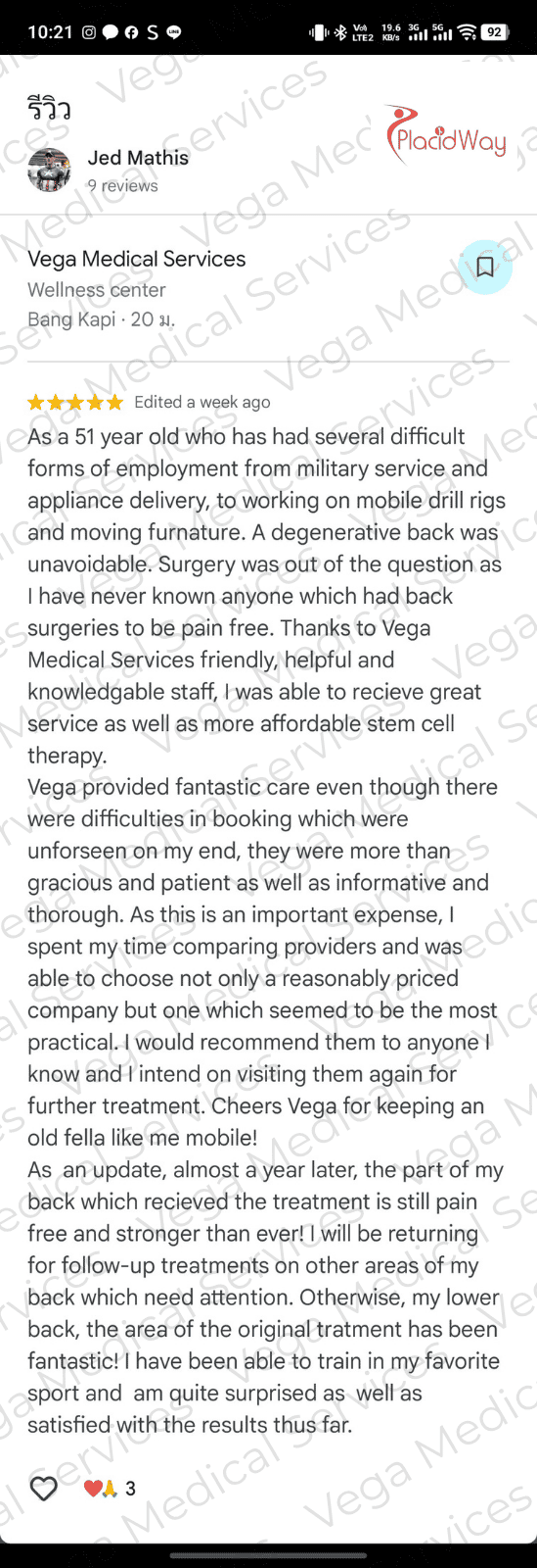 Stem Cell Therapy for Back Pain in Bangkok Thailand Testimonial
