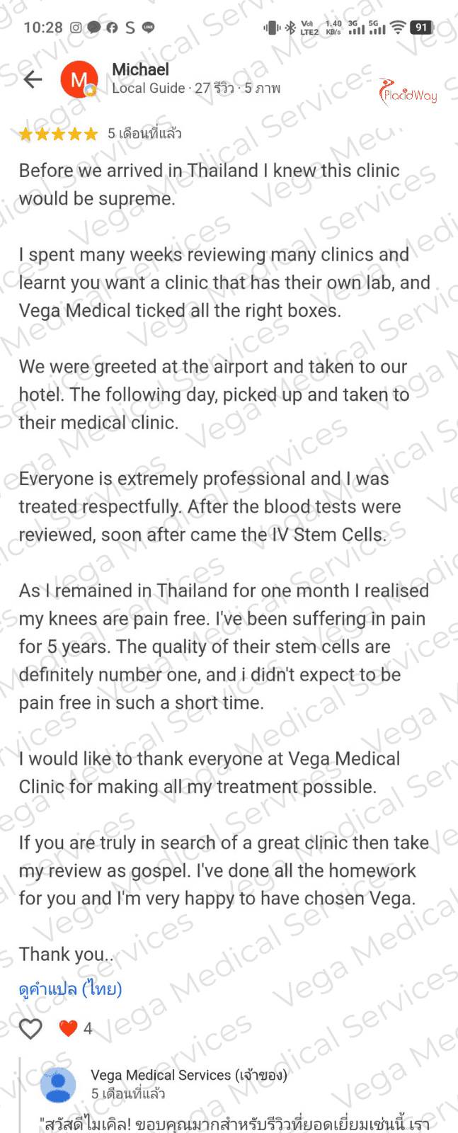 Stem Cells for Osteoarthritis in Bangkok Vega Clinic Comprehensive Patient Chart