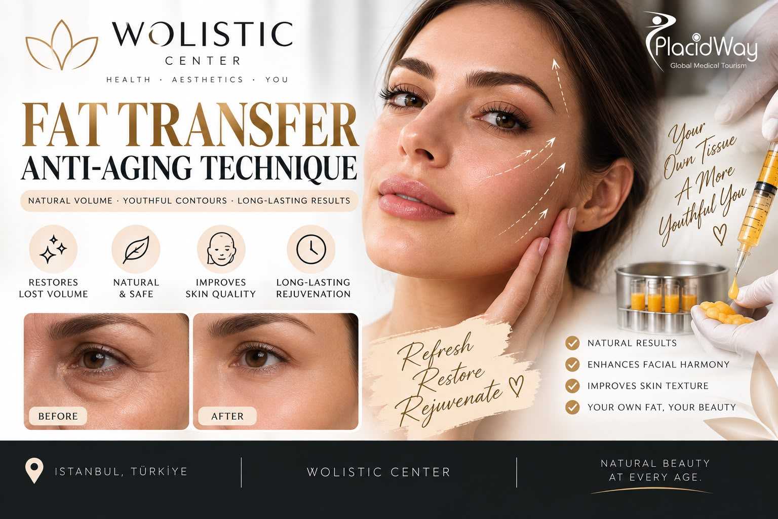 Fat Transfer Anti Aging Technique Package at Wolistic Center - Aesthetic & Wellness Clinic in Istanbul Turkey, Istanbul, Turkey