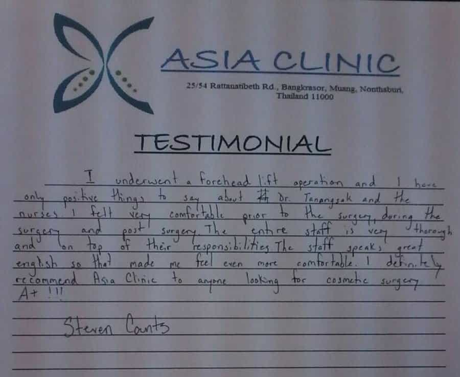 Forehead Lift in Thailand Testimonial