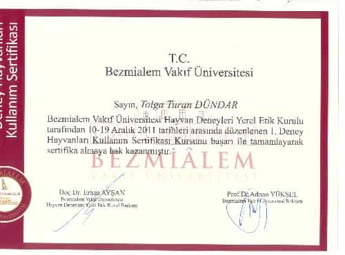 Neurosurgery in Turkey | Assoc. Prof. Dr. Tolga Turan DÜNDAR Certificate