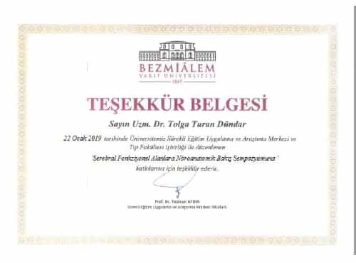 Neurosurgery in Turkey | Assoc. Prof. Dr. Tolga Turan DÜNDAR Certificate