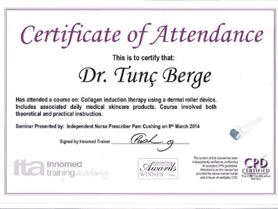 Certificate of Attendance of Bergedent