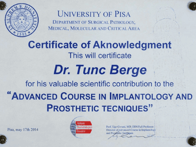 Certificate Received by Bergedent