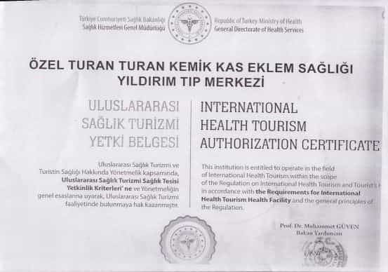 Certificate Received by Turan Turan Health Group