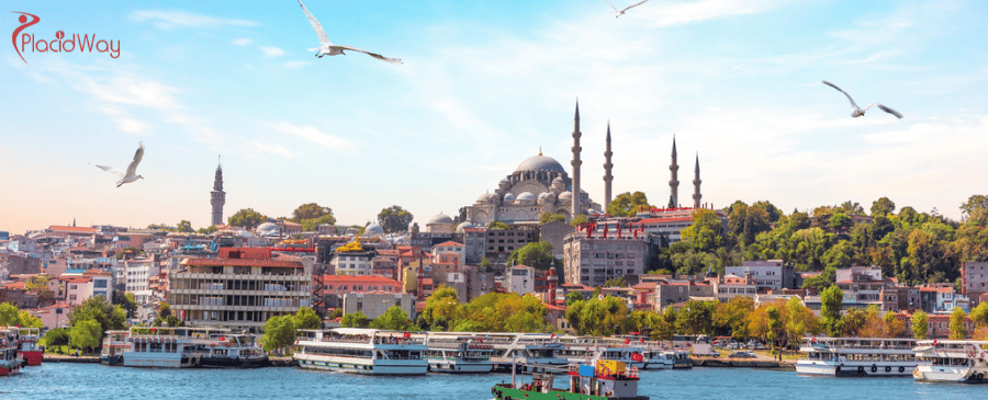 Eminonu Pier and Suleymaniye Mosque in Istanbul, Turkey