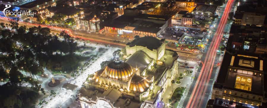 Aerial View of Mexico City, Mexico Light Trails and Bellas Artes