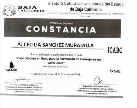 Renovación de Vida Certificate